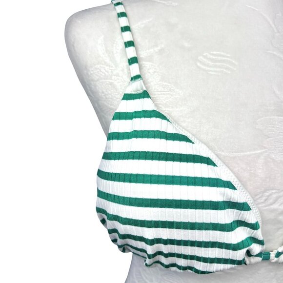 & Other Stories Green White Striped Triangle Bikini Top Tie Back Size 10 NWT - Picture 2 of 10